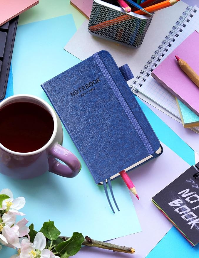 AISBUGUR Pocket Notebook Small Notebook 2-Pack, 3.7" x 5.7" Pocket Notebooks Hardcover with Thick Lined Paper, Inner Pockets, Cover Letter Embossing Design Mini Journal Notepad Black+Navy