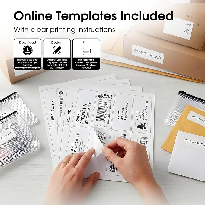 2" X 5" Matte White Printable Shipping Labels (250 Sheets, 2000 Stickers) Address and Mailing Labels for Laser & Inkjet Printers - Spartan Industrial Template R006