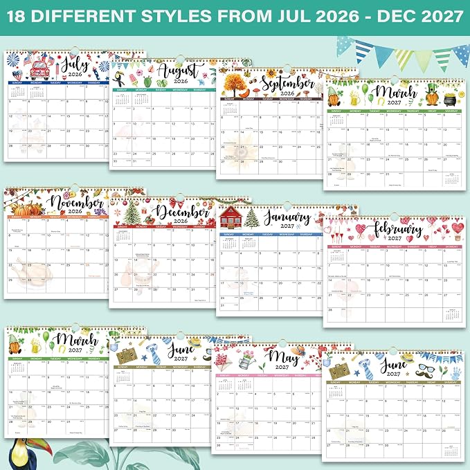 Calendar 2026-2027 - Wall Calendar 2026-2027 from July 2026 to December 2027, 11" x 8.5" 18 Months with Thick Paper + Daily Blocks + Reference Calendars