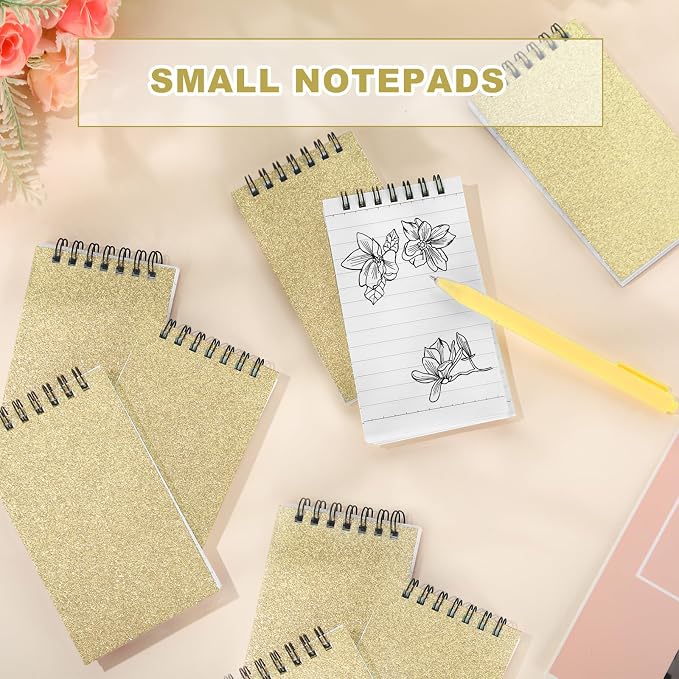 Tenceur 18 Pcs Pocket Notebook Small 3x5 Inch Glitter Gold Top Spiral Notepads Bound Notebook with Lined 120 Pages Mini Memo Pads for Office College Nurse Essentials Back to School Gift