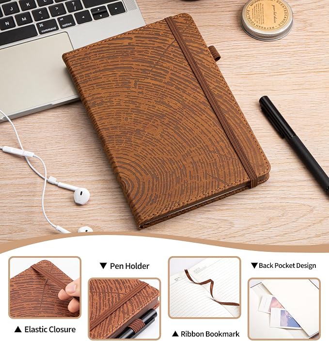 A5 Lined Journal Notebook for Women Men, Tree Ring Leather Journals for Writing, 200 Pages Thick Paper, Daily Journal Notebook for Work, School, Note Taking, Business, Travel, College Ruled