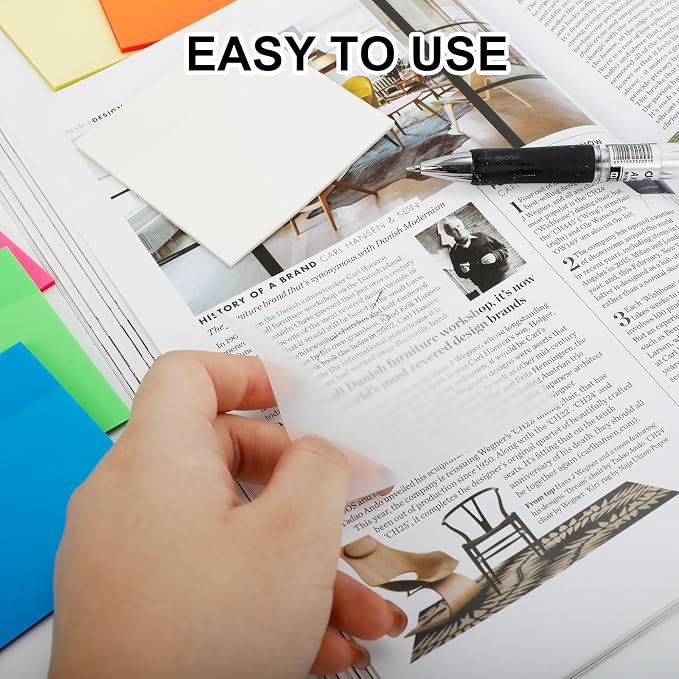 300 Sheets Clear Transparent Sticky Notes, Colorful Waterproof Notepad, Translucent Adhesive Memo Pads for Annotating Books, School & Office Supplies