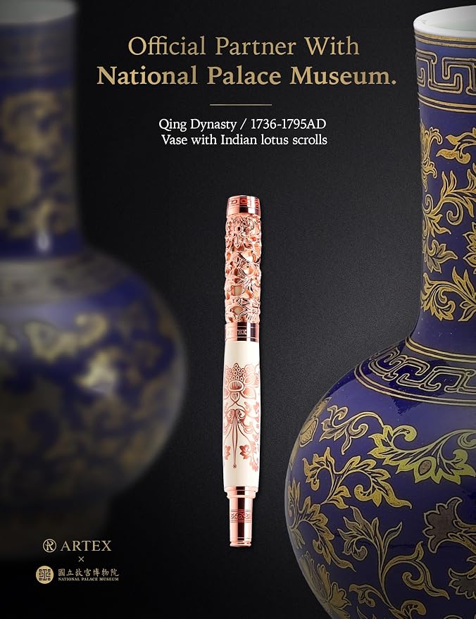 Executive Rollerball Pen Sets With Stand-Museum Collections-Crafting Timeless Beauty-Luxury Pen Gift & Office Desk Decor, German SCHMIDT refill, Solid Metal & Marble Texture (Ivory & Rosegold Pen)