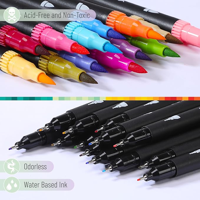 Mr. Pen- Dual Tip Brush Pens, 24 pcs, Assorted Color | Fine & Brush Tip Markers for Adult Coloring Markers for Adults