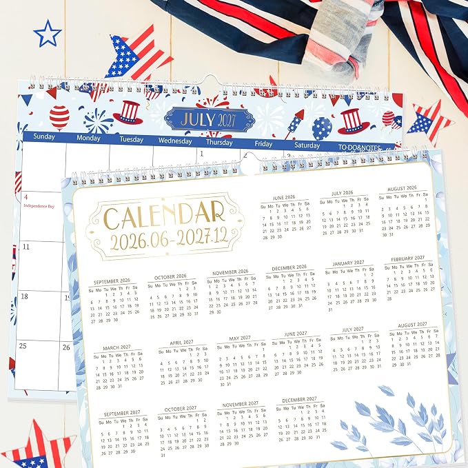 GuassLee Wall Calendar 2026-2027, School Year Calendar from Jun. 2026 to Dec. 2027, 19-Month Paper Wall Calendar with To-Do List and Notes for Office School Home Teacher Planning, 14” x 11.5”