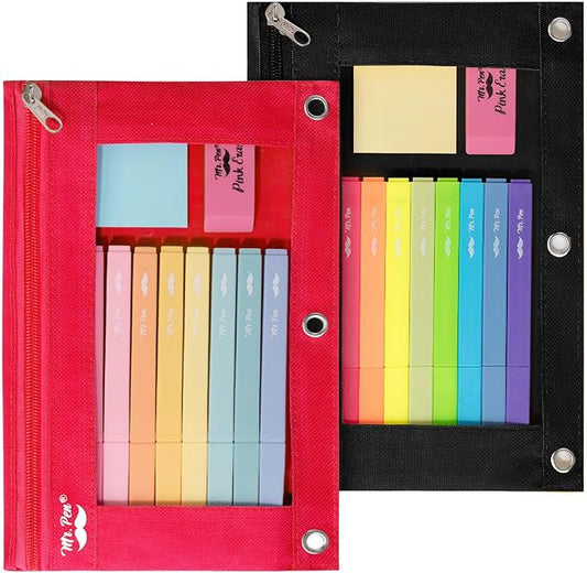 Mr. Pen- Pencil Pouch for 3 Ring Binder, 2 Pack, 10"x6.75", Smooth Zipper | Clear Window, Large Capacity Pencil Case with 3 Reinforced Grommets for School, Office, Supplies Storage | Clear Window, Large Capacity Pencil Case with 3 Reinforced Grommets f...