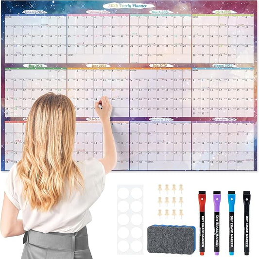 Ospelelf Wall Calendar 2026 Large 32'' x 48'' Dry Erase Laminated Calendar for Wall, 2 Yearly Big Family Calendar Planner, Use Jan 2026 -Dec 2027 (Starry Sky)