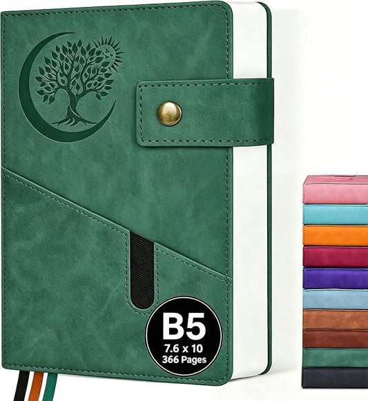 PAIBAS 7.6 x 10 Lined Notebook Journal 366 Pages Leather Journal for Men | Large notebook B5 journal with 100gsm lined notebook paper college ruled, 3 ribbon bookmarks, cover pocket & brass snap.