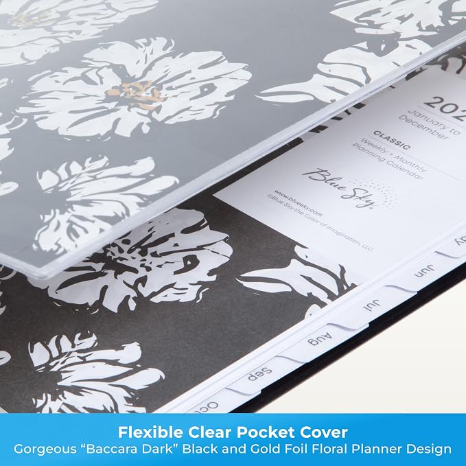 Blue Sky 2026 Weekly & Monthly Planner Calendar, 8.5"x11", Baccara Dark | January 2026 - December 2026, Clear Pocket Cover, Durable Twin Wire Binding, Laminated Tabs, Storage Pocket