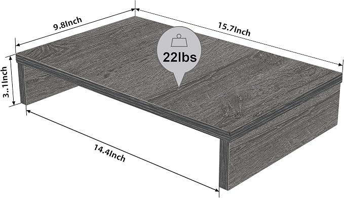 Bestier Wood Monitor Riser PC Stand Shelf for Desk/TV Desktop Laptop Stand - Gray, 15.7 Inch
