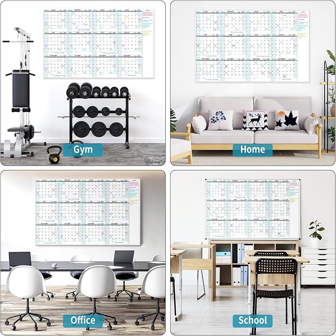 Large Dry Erase Calendar for Wall – Yearly Wall Calendar Dry Erase Large | 58"x 37", 12-Month Undated Blank Calendar, Reusable Laminated with 15 Round Stickers, Perfect for Office, Home and Classroom
