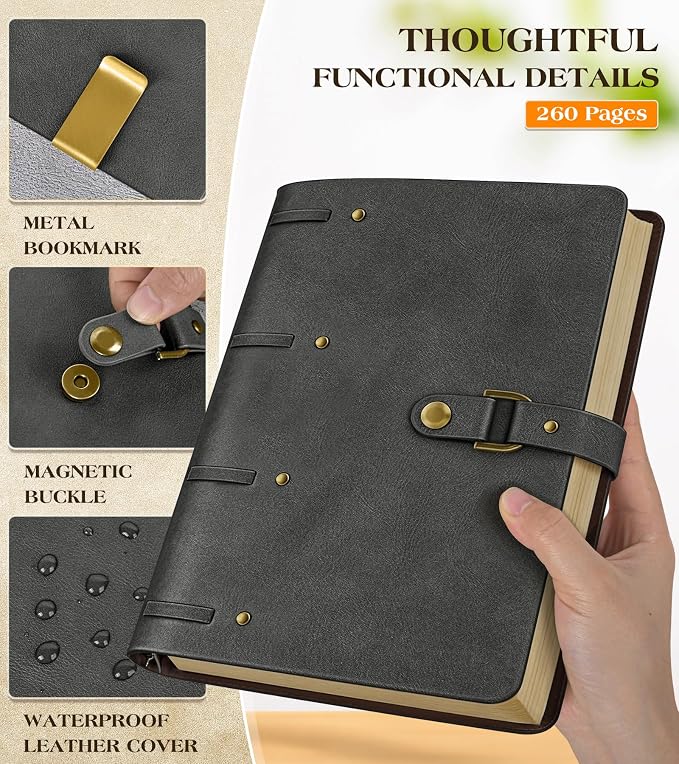 Leather Journal Notebook, A5 Size 6.9 x 9 inches 260 Pages Refillable Vintage Travel Notebook with Gift Box, 100 GSM Thick Lined Paper Journal Writing Diary Note Taking for Men and Women – Dustiy Blue