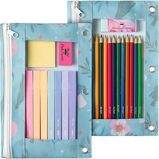 Mr. Pen- Pencil Pouch for 3 Ring Binder, 2 Pack, 10"x6.75", Smooth Zipper | Clear Window, Large Capacity Pencil Case with 3 Reinforced Grommets for School, Office, Supplies Storage | Clear Window, Large Capacity Pencil Case with 3 Reinforced Grommets f...