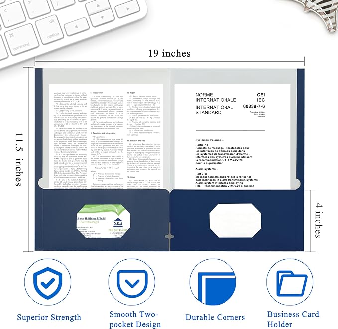 Zzrywuty File folders with Pockets,Navy Blue Two folders for documents,50 Pack Paper Folders with Card Slot,Letter Size,School Students,Business,Home and Office Workers