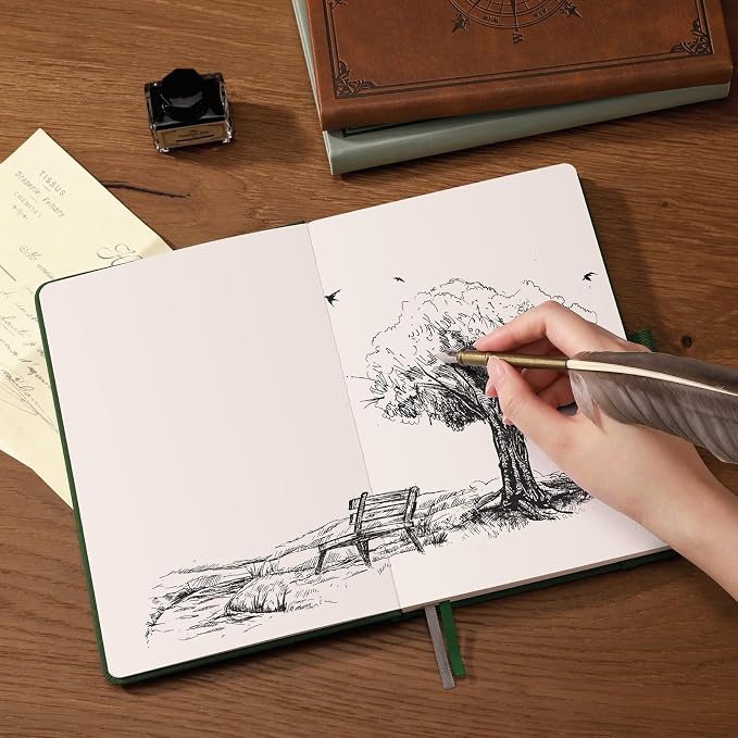 AHGXG Blank Journal Notebook, 192 Pages, A5 Medium Size (5.7'' x 8.3'') | Leather Hardcover, 100 GSM Thick Paper, for Sketching, Drawing, Painting (Light Green)
