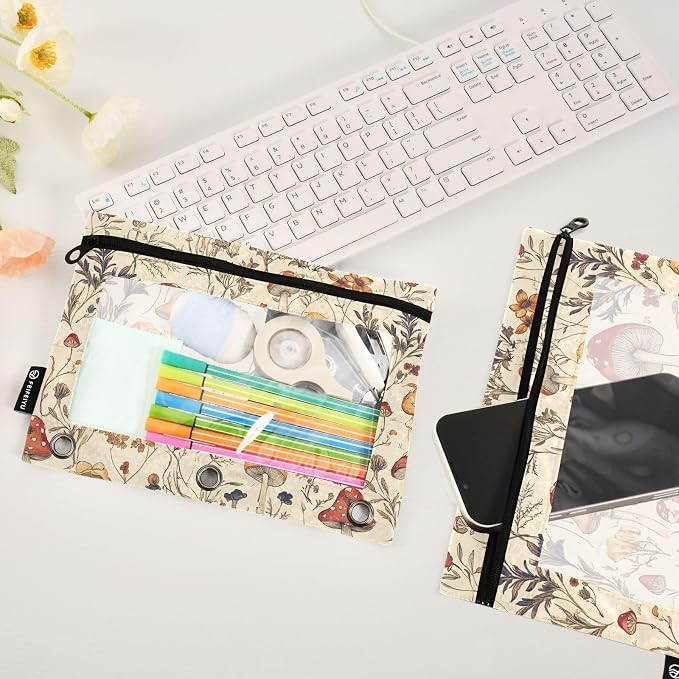 ALAZA Pencil Pouch for 3 Ring Binder Hand Drawn Mushroom
