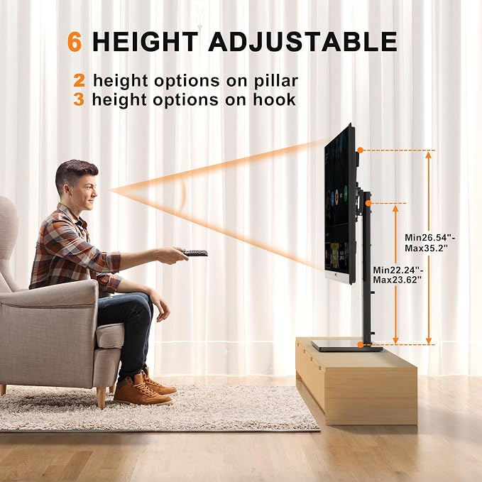 XINLEI Universal Swivel TV Stand Base Table Top TV Stand for 23-70 Inch TVs 70 Degree Swivel, 6 Height Adjustable Tall Monitor Mount Stand, Max VESA 400x400mm,Holds up to 88lbs TS206