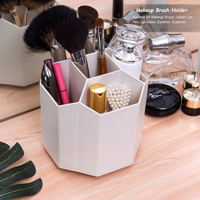 Siveit Desk Pencil Pen Holder, Rotating Pen Organizers 360-Degree 5 Grid Pen Holder for Desktop Storage Stationery Supplies Organizer, Home, Office, School, Kids, White