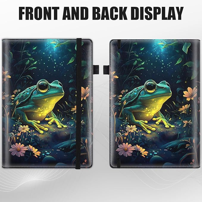 Hardcover Executive Notebooks, A5 PU Leather Lined Journal Notebook, 200 Pages Thick Paper Subject Notebooks for School,Work,Home Writing Business Notebook, Diary Book, Green Frog