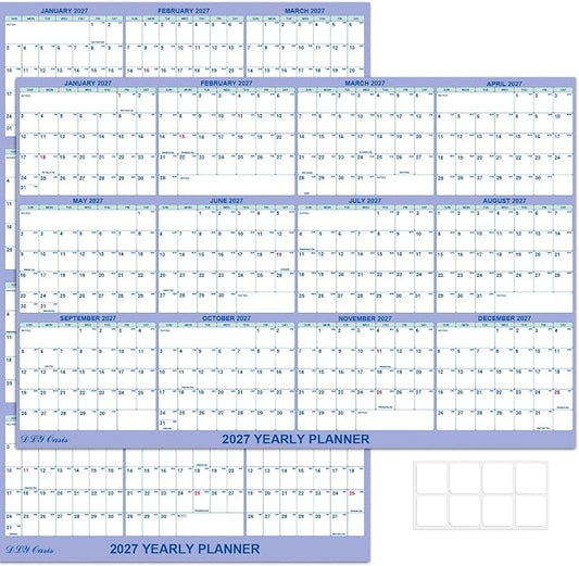 24" x 36" 2027 Wall Calendar, Folded Wet & Dry Erase Wall Calendar 12 Month, Yearly Laminated Reversible Annual Planner, Horizontal/Vertical, with Julian Dates