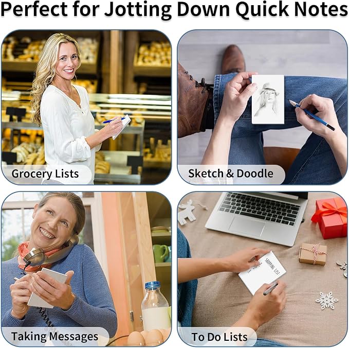 8 Pack Note Pads 3x5, Blank Server Notepad Scratch Pads, 50 Sheets Each | 80 GSM Thick White Paper for Writing, Quick Notes, Grocery Shopping Lists, Small Mini Memo Notebook for Home and Office