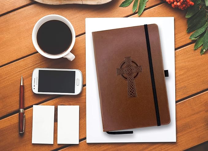RICCO BELLO Lined Journal Notebook, Celtic Cross | Faux Leather Hardcover, With Pen Holder, 96 Sheets/192 Pages, College Ruled, 5.7 x 8.4 Inches
