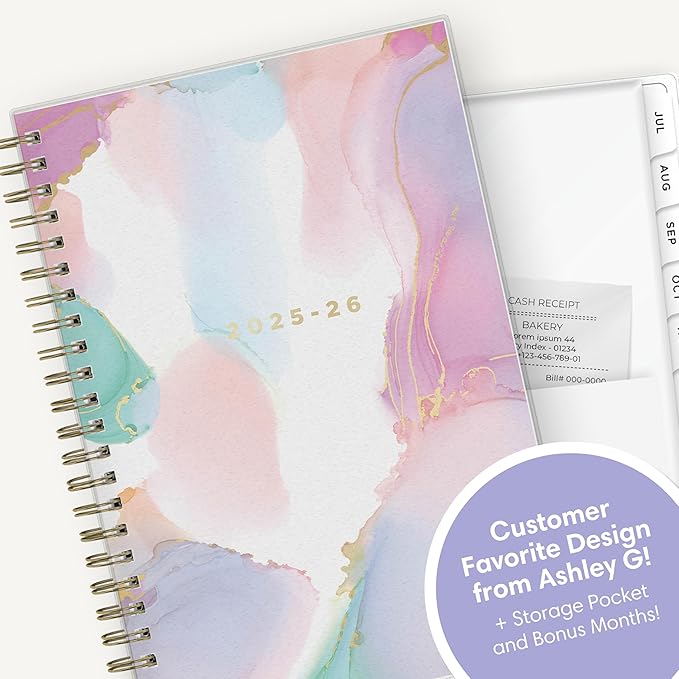Blue Sky 2025-2026 Weekly & Monthly Academic Planner, 5"x8", Color Smoke | July 2025 - June 2026, Flexible Cover, Wirebound, Laminated Tabs, Storage Pocket, Sticker Sheet, Ashley G