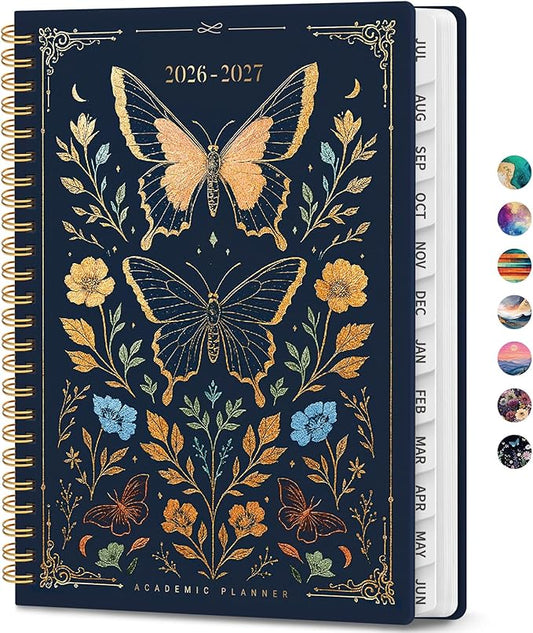 Academic Planner 2026-2027, Weekly and Monthly Calendar Book, July 2026 – June 2027, Hardcover Planner with Tabs, Perfect for Teachers, Students, Women & Men, A5 (6.4" x 8.5") - Golden Butterfly