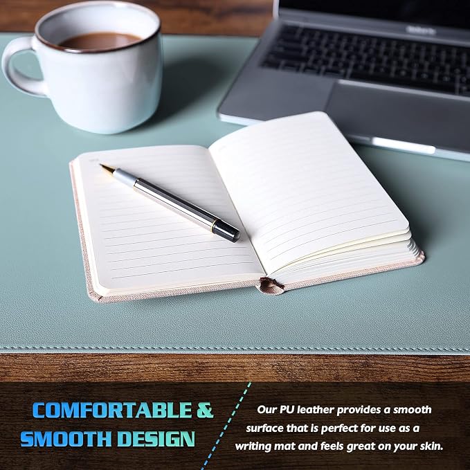 K KNODEL Large Sewing Leather Desk Mat, Desk Pad (Light Blue, 31.5"x15.7") | Mouse and Keyboard Pad, PVC Computer and Laptop Mat, Desktop Protector and Cover, Writing Pad and Blotter for Home Office