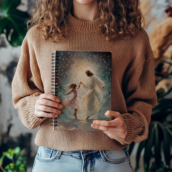 bitCNY Jesus and Girl Notebook – Christian Spiritual Art Journal for Women and Teens, 8.3x5.5 Inches Religious Faith Notebook 402