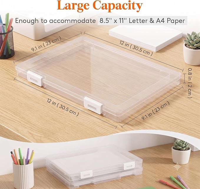 9 Packs A4 Paper Storage Boxes, 8.5 x 11 Plastic Portable Project Case for US letter Size and A4 paper, Plastic Multi-Purpose Thick Scrapbook Storage Box for Office