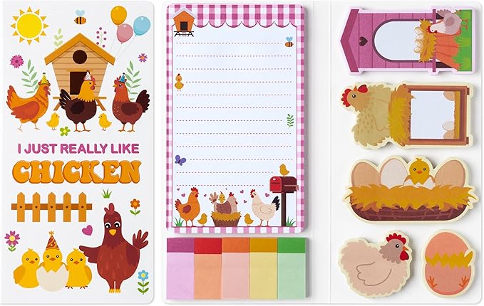 B1ykin Sticky Notes Set - 550 Sheets Memo Writing Pad Chicken Design | Self-Stick Notes Pages, Teacher Appreciation Gift, School Office Supplies, I Just Really Like Chicken Design
