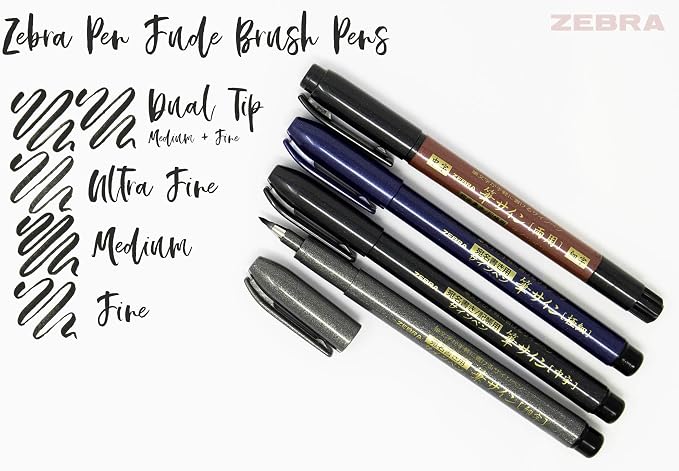 Zebra Pen Zensations Brush Pen, Medium Brush Tip, Black Water-Resistant Ink, 2-Pack