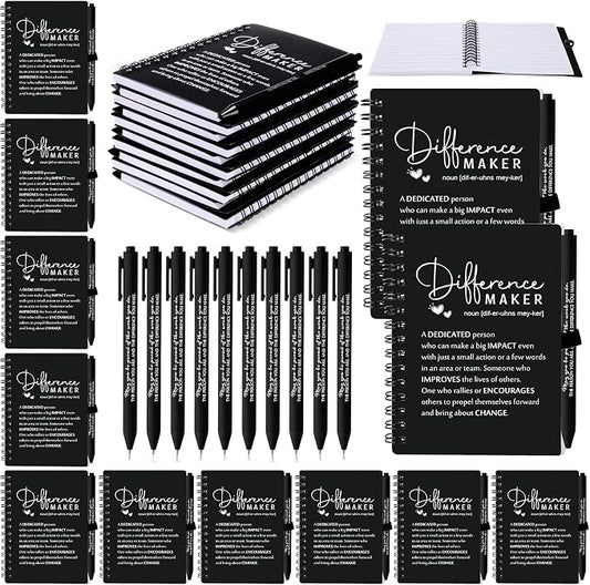 Resurhang 10 Sets Difference Maker Employee Appreciation Gift Bulk Inspirational A6 Spiral Notebook Journal Ballpoint Pens for Teacher Volunteer Coworker Team Back to School (Black)