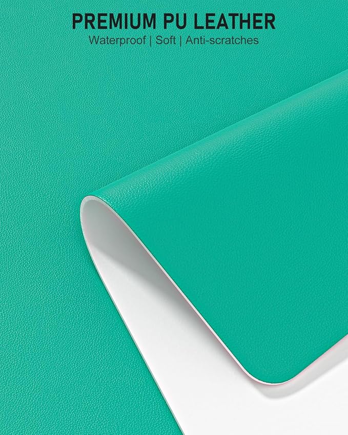 Desk Pad, 30" x 14" PU Leather Non-Slip Desk Mat Large Mouse Pad for Desktop, Waterproof Laptop Computer Writing Mat for Office, Home, Work, Gaming, Light Green