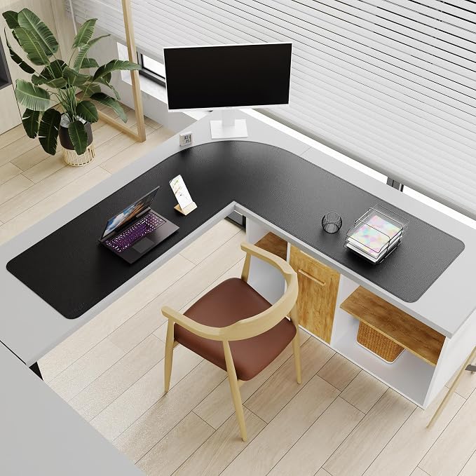Mydours 57" x 57" x 20" L Shape Desk Pad Large Corner Mouse Pad (Black) | Extra Large Dual-Sided PU Leather Desks Pad L-Corner Waterproof Gaming Desk Mat Protector For Home Office Computer Gaming