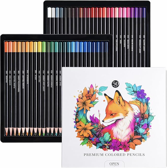 FUNLAVIE 50 Count Colored Pencils for Adult Coloring Books, Coloring Pencil Set for Adults, Soft Core Drawing Pencils for Sketching, Blending, Layering & Shading, Art Supplies for Artists