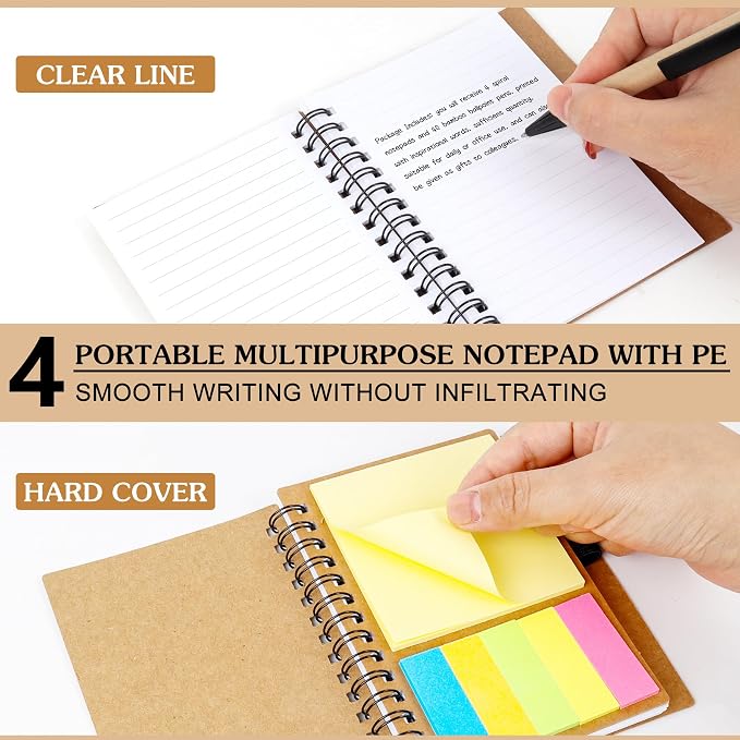 ERUW Inspirational Spiral Notebook 4 Sets Employee Appreciation Gifts Bulk Team Office/Students Thank You Gifts Journal Lined Pocket Notepad,Note Pads for Nurse Teacher Employees Coworker Volunteer