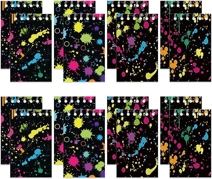 24 Pcs Mini Neon Notepads Glow Party Theme Small Notepads Glow Party Spiral Pocket Notebook Fun Coil Mini Notepad Neon Birthday Party Supplies 4 Styles