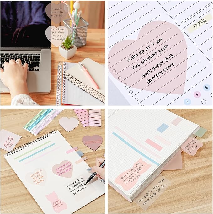 BAYTORY 850 Sheets Transparent Sticky Notes with Permanent Markers (Pink) | Clear 3 x 3 inch Sticky Note to Post Book Annotation Kit, See Through Self-Adhesive Index Tabs for Bible Journaling