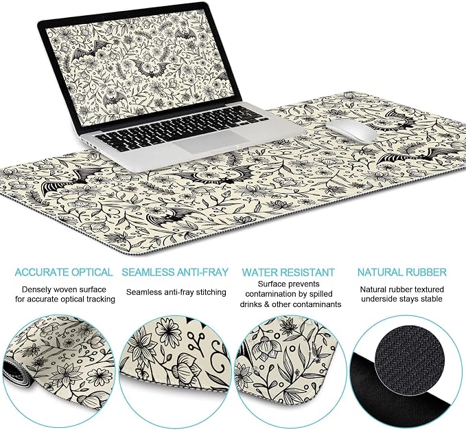 LIMKRIAN Goth Bat Ergonomic Mouse Pad Set, Large Desk Mat for Desktop | Comfort Wrist Rest for Computer Keyboard Mat Wrist Support, Coaster, Gothic Gaming Office Desk Accessories Decor Supplies