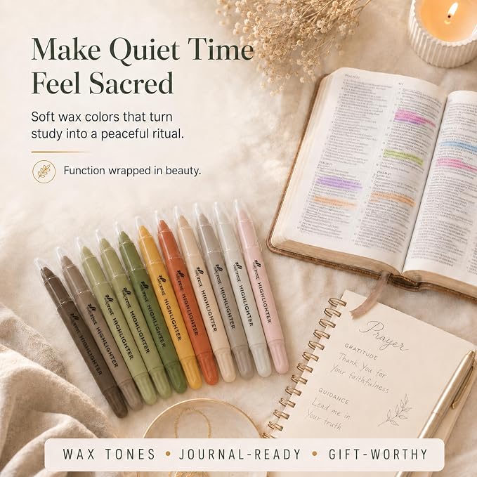 10 Pack Bible Safe Highlighters - Earthy Color, Wax Highlighters | No Bleed, Scripture Markers for Journaling, Study Accessories and School Supplies