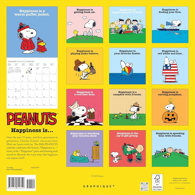Graphique 2026 Peanuts Wall Calendar | 12” x 12” | Thick Paper | Home & Office Organizer | Large Monthly Grid | 3 Languages & Marked Holidays | 4 Month Preview Page for 2027