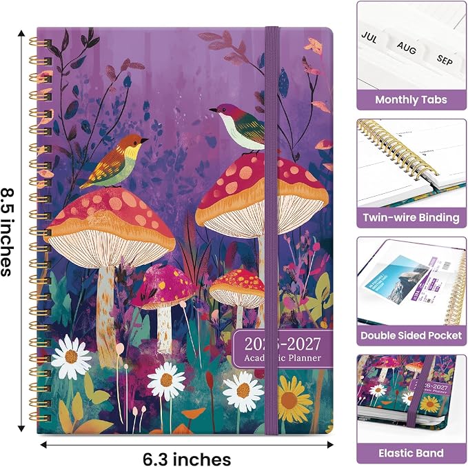 Planner 2026-2027, Academic Year Monthly and Weekly Calendar Planner, Jul 2026 - Jun 2027, Hardcover Teacher Student Planning Agenda book with Tabs, Perfect for School Office Supplies, 6.3" x 8.5" - Fable Grove