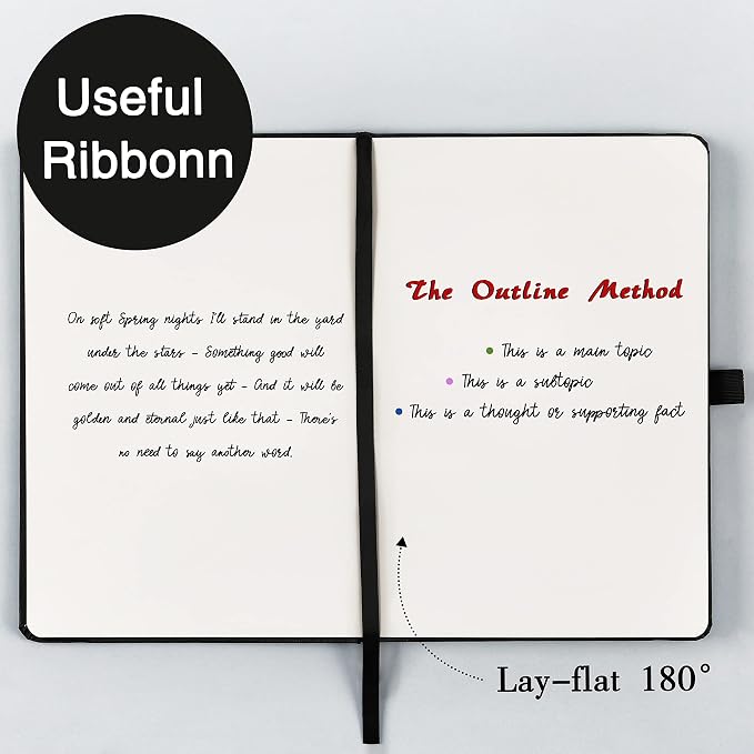 Blank Journal/Notebook - Classic Notebook/Journal with Ribbon Divider, Hardcover with Thick Paper, 5.7" x 8.4", Banded + Pen Holder +Inner Pocket - Black