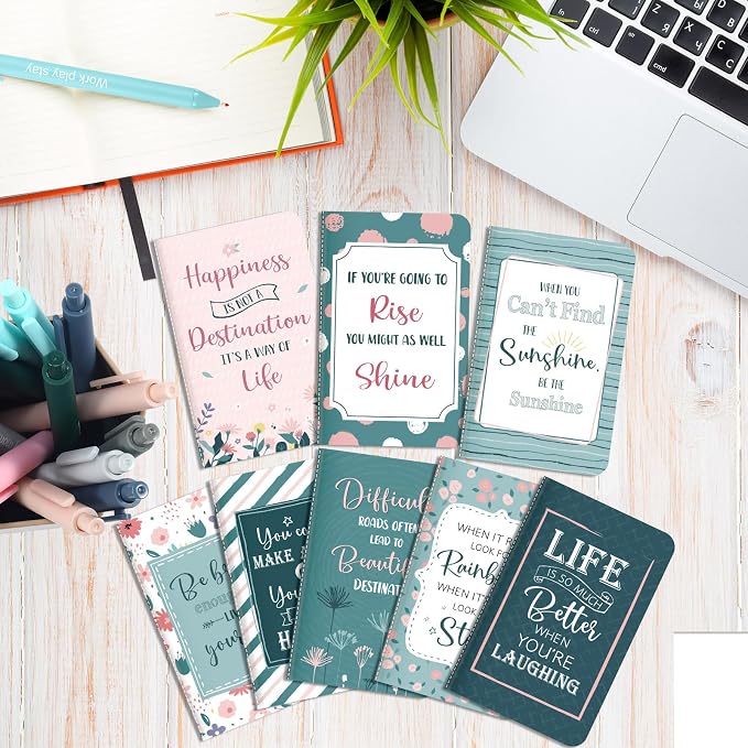 Funrous 32 Pcs Motivational Quote Pens Inspirational Notepads Mini Journal with Ballpoint Pen Small Notebooks Gift for Men Women Coworker Adult Party Favors Prize Teacher Student Office(Floral)