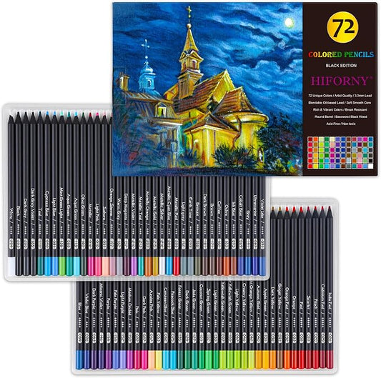 HIFORNY Premium Black Edition Colored Pencils for Adults Coloring – 72 Coloring Pencils with Smooth Pigments,Artists Soft Core,Drawing Pencils Art Supplies for Adults Beginners