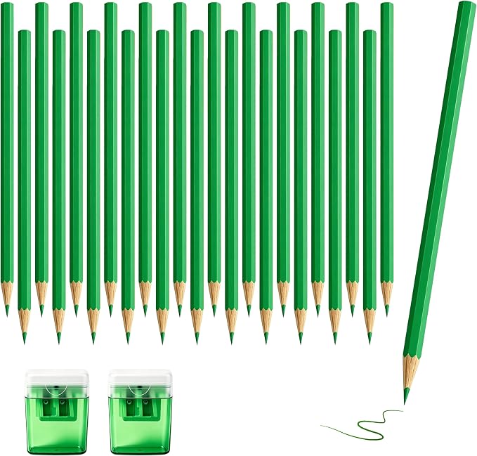 24 Piece Green Colored Pencils Set with Sharpener, Pre-Sharpened Professional Wooden Art Pencils for Artists Drawing and Sketching, Premium Colored Tone Supplies Delivering Detailed Painting(Green)
