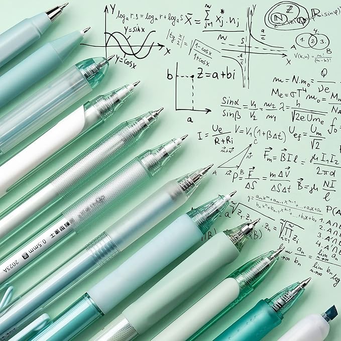 Four Candies Green Pens, Black Gel Ink, Forest - 12ct, 0.5mm Fine Point | Teal School & Office Supplies, Mint Green Pen and Highlighter Set, Smooth Writing