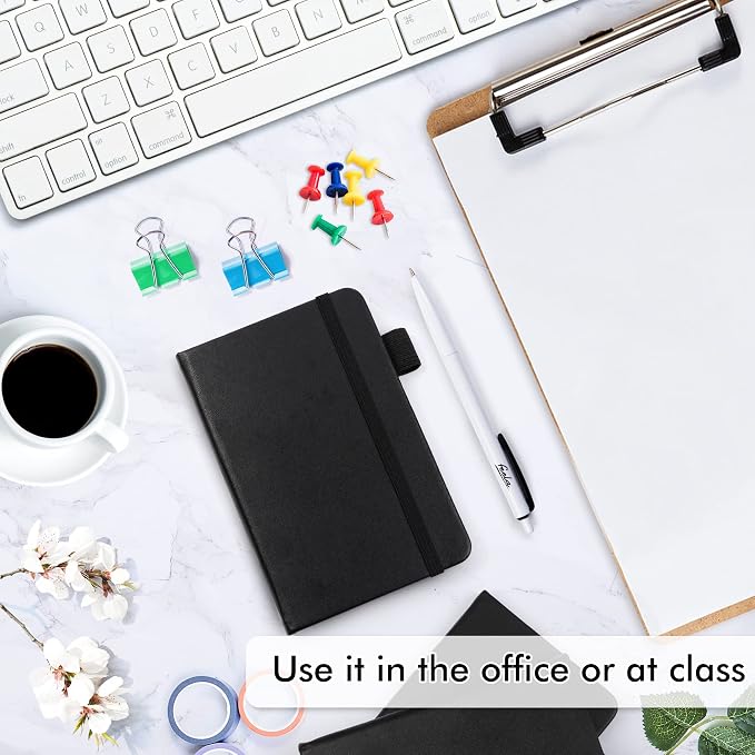 feela 3 Pack Pocket Notebook Journals with 3 Black Pens, A6 Mini Cute Small Journal Notebook Bulk Hardcover College Ruled Notepad with Pen Holder for Office School Supplies, 3.5”x 5.5”, Black
